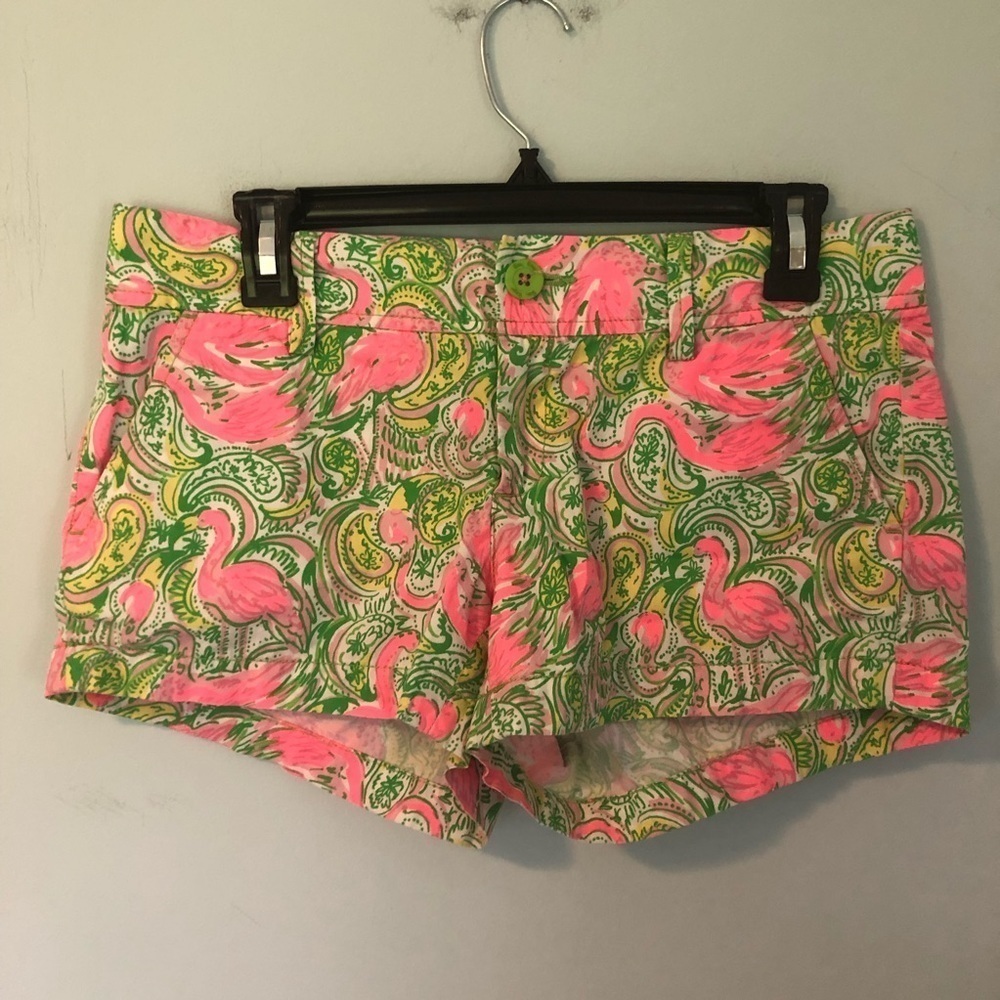 Lilly Pulitzer Green & Pink Flamingo The Walsh Short Size 4